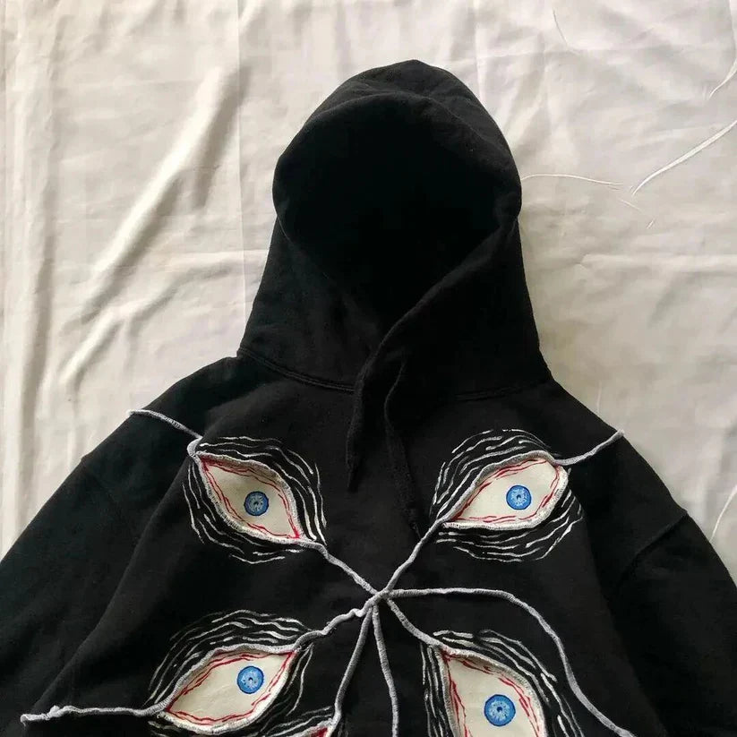 Sudadera con capucha bordada con ojos de Harajuku