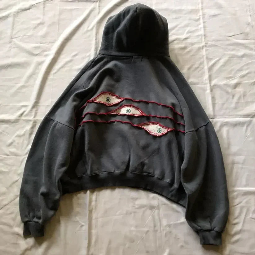 Sudadera con capucha bordada con ojos de Harajuku