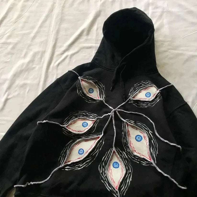 Sudadera con capucha bordada con ojos de Harajuku