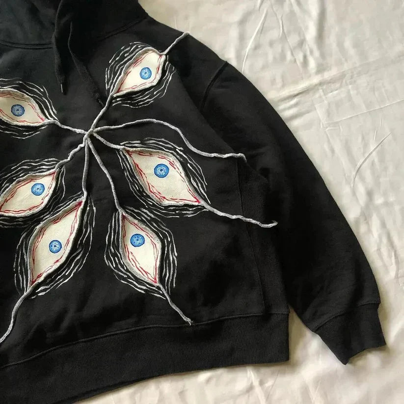 Sudadera con capucha bordada con ojos de Harajuku