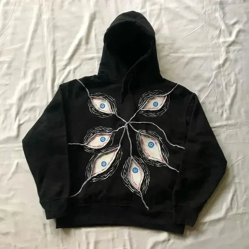 Sudadera con capucha bordada con ojos de Harajuku