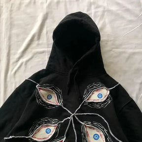 Sudadera con capucha bordada con ojos de Harajuku
