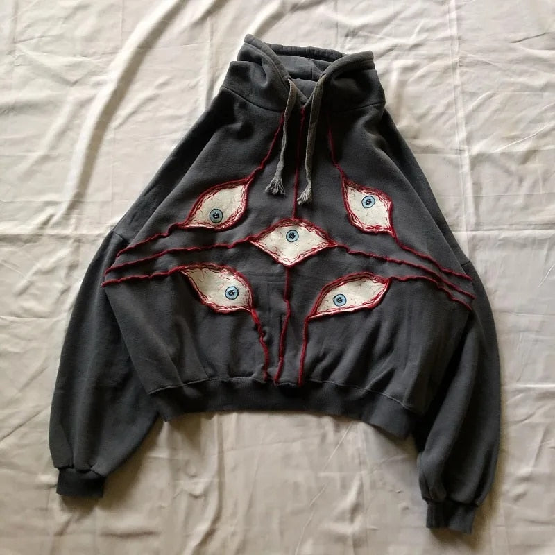 Sudadera con capucha bordada con ojos de Harajuku